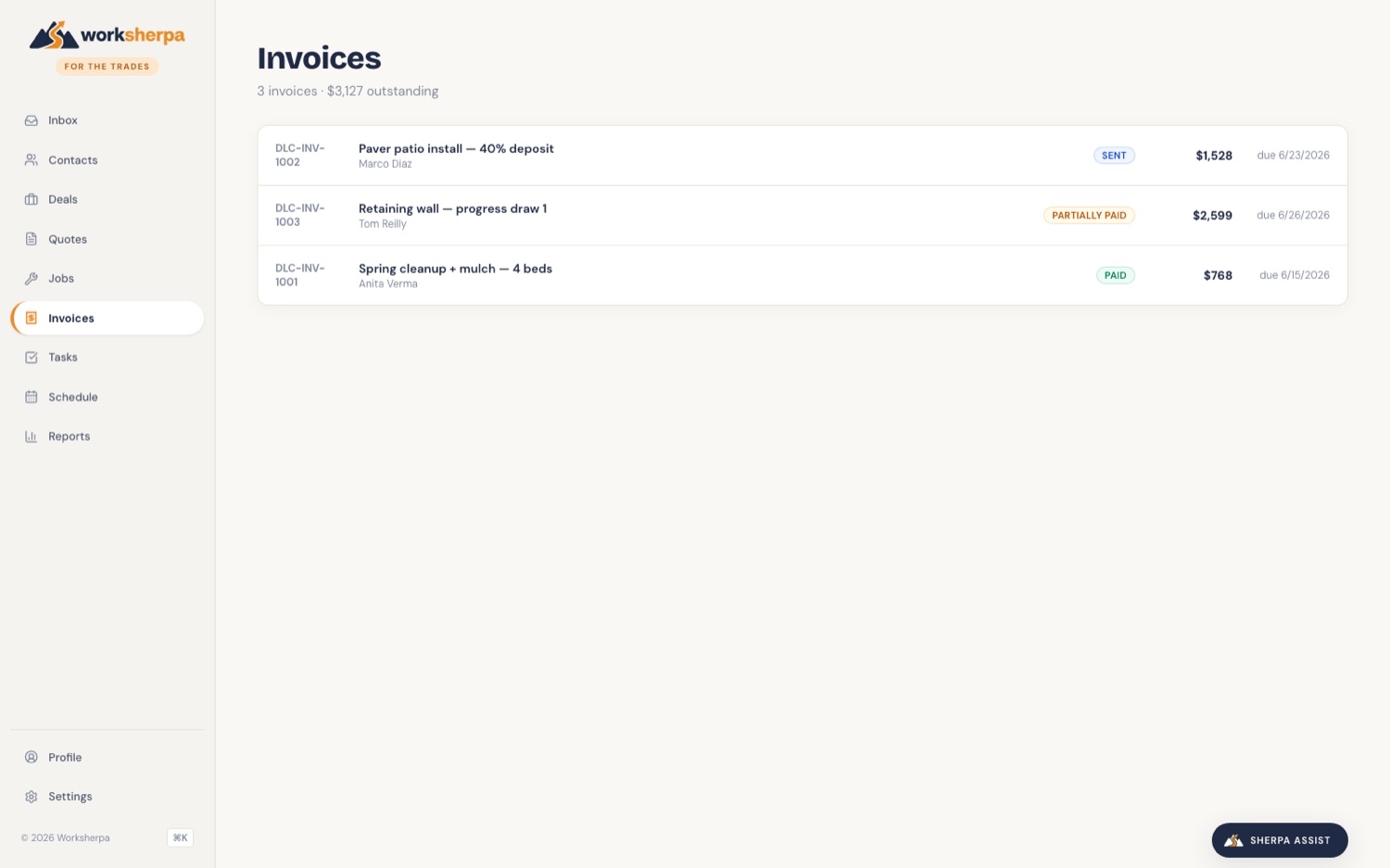 Worksherpa invoices